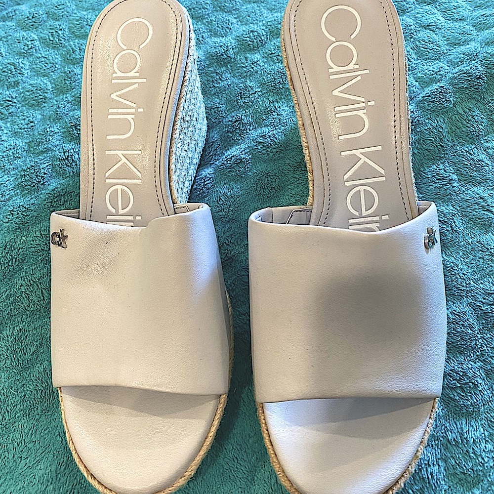 New Calvin Klein Light Blue Wedged Heeled Sandals Size 8